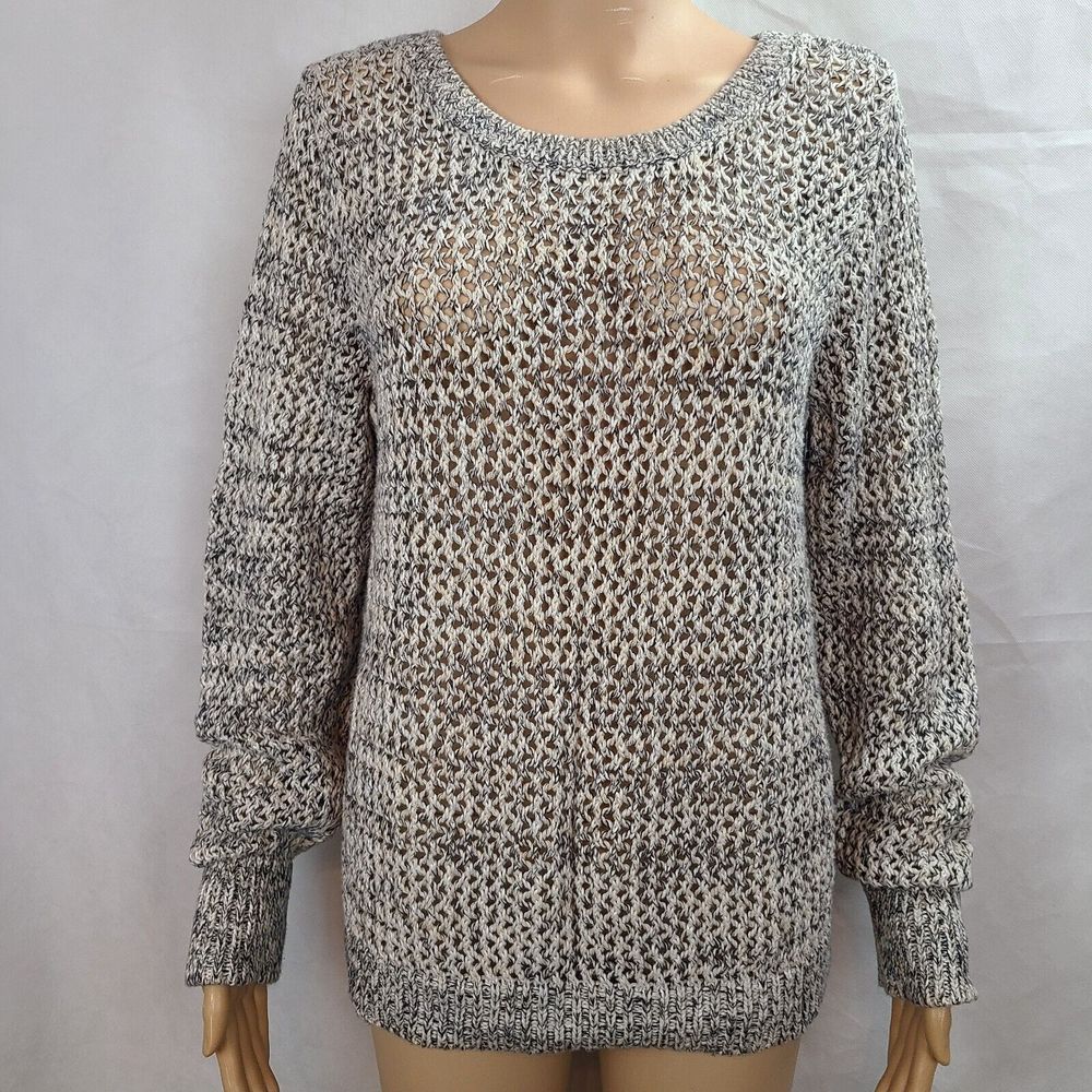 Old Navy Women's (XL) Ivory, Beige, & Black Open Knit Cotton Long Sleeve Sweater